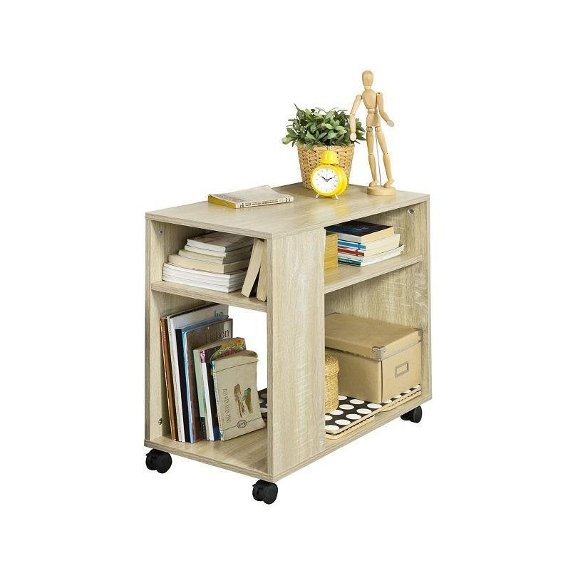 Sofabord med hylder - sidebord p hjul - lys brun 70x35x61