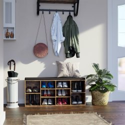 Skobnk - entrebnk til sko - siddebnk med hynde - rustik brun