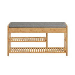 Skobnk i bambus - entrebnk og siddebnk med gr hynde 90x30x45