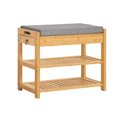 Skobnk med hylder og hynde - entrebnk i tr - brun 55x30x46