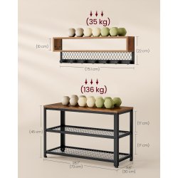 Garderobestativ - skobnk, knagerkke, hattehylde - rustik brun