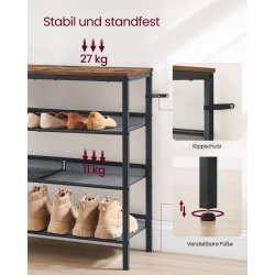 Skoreol med 3 hylder - skostativ med metalhylder - rustik brun