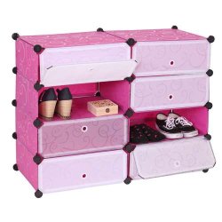 Skoreol - skoskab med 8 rum til skoopbevaring 73 x 92 x 36 cm ~ pink