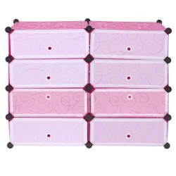 Skoreol - skoskab med 8 rum til skoopbevaring 73 x 92 x 36 cm ~ pink
