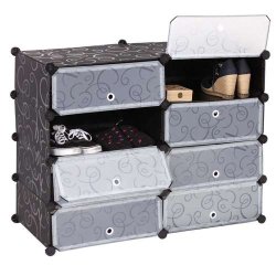 Skoreol - skoskab med 8 rum til skoopbevaring 73 x 92 x 36 cm ~ sort