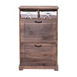 Skoskab med 2 skuffer 100 x 60 x 24 cm - brun skoreol til skoopbevaring