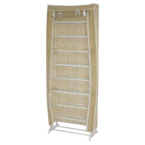Skoskab i stof med 9 hylder 140 x 52 x 18 cm - garderobe creme