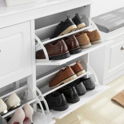 Skoskab med 4 vippeskuffer og skohylder - hvid 1052482 cm