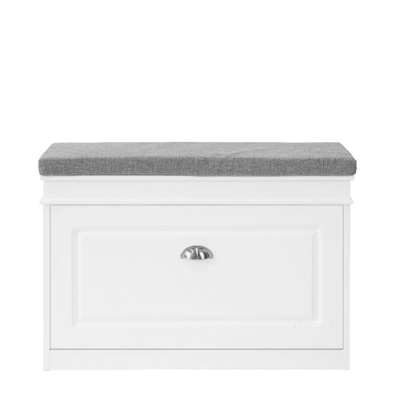 Skoskab, skob�nk med hynde, entreb�nk, hvid 75x24x51 cm