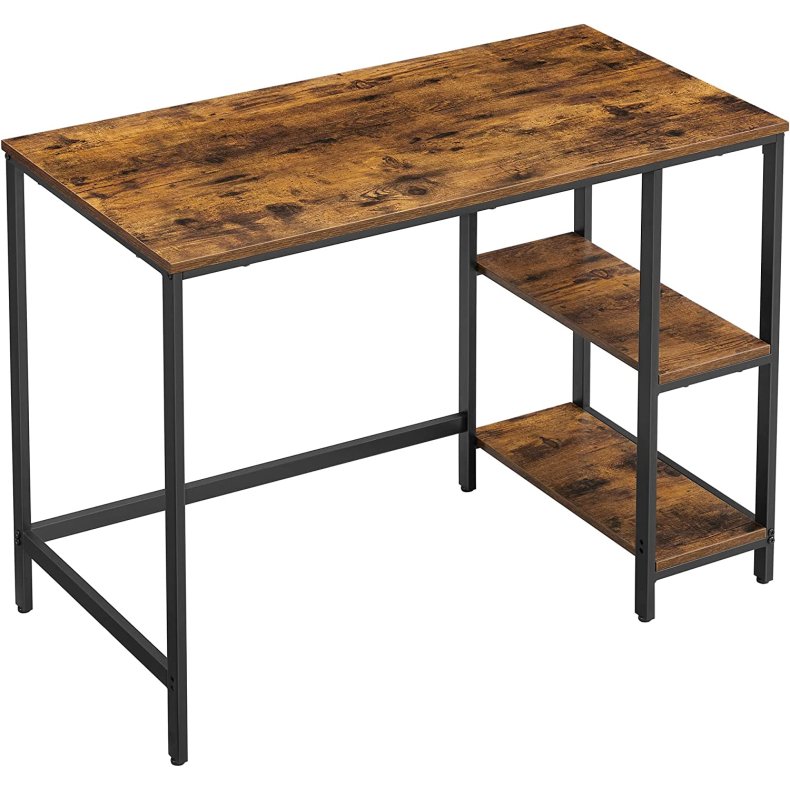 Skrivebord med 2 hylder - computerbord - rustik brun 100x50x75