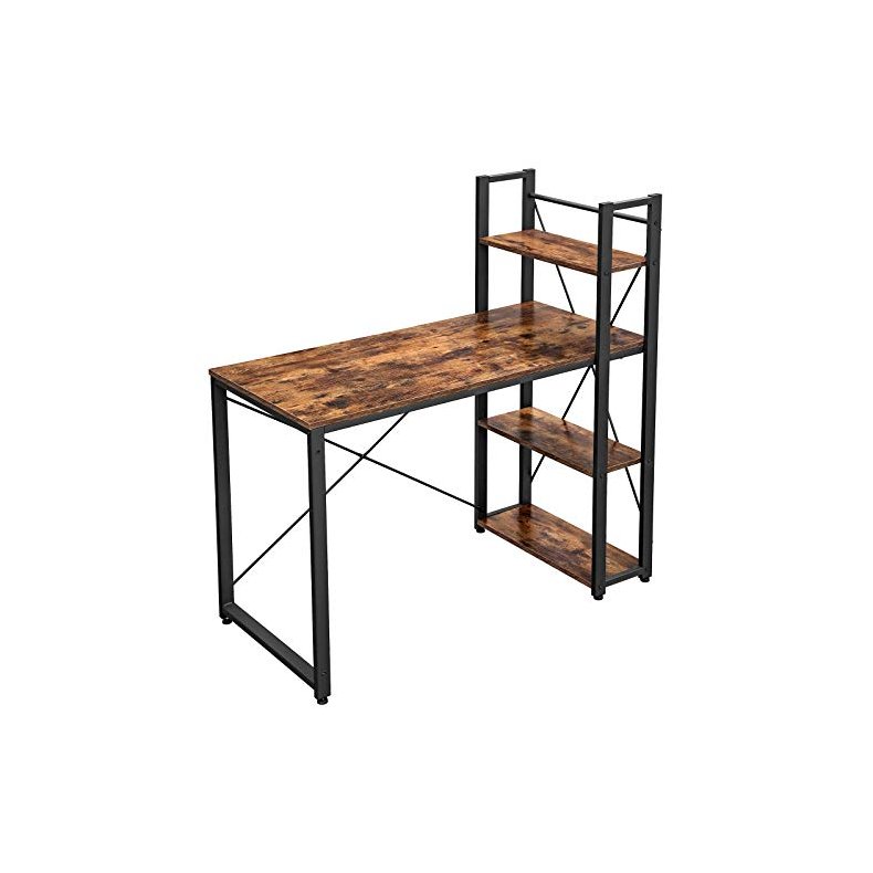 Skrivebord med 3 hylder - computerbord - rustik brun 120x60x120