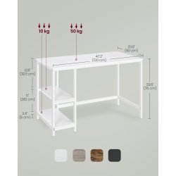 Skrivebord med 2 hylder - computerbord - hvid 120 x 60 x 75