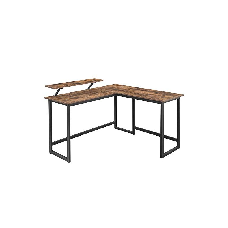 Hjrneskrivebord med skrmstativ - skrivebord rustik brun 140x130