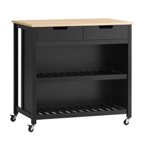 Kkken p hjul, kkkenvogn med skuffer, sort 98x58x94 cm