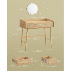 Sminkebord med lys, spejl og skuffer - eg beige - beheme stil