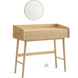 Sminkebord med lys, spejl og skuffer - eg beige - beheme stil