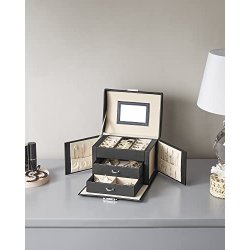 Smykkeskrin med mange rum - skrin til smykker - sort kunstlder