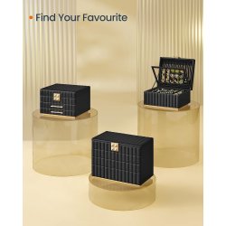 Smykkeskrin med spejl - 3 lags smykkeskrin med skuffer - sort