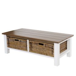 Sofabord - hvidt stuebord i mahogni tr� med 2 kurve 38x112x52 cm