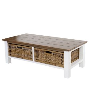Sofabord - hvidt stuebord i mahogni tr� med 2 kurve 38x112x52 cm
