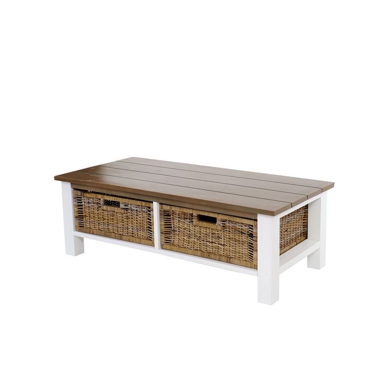 Sofabord - hvidt stuebord i mahogni tr� med 2 kurve 38x112x52 cm