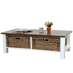 Sofabord - hvidt stuebord i mahogni tr� med 2 kurve 38x112x52 cm