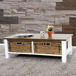 Sofabord - hvidt stuebord i mahogni tr� med 2 kurve 38x112x52 cm