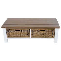 Sofabord - hvidt stuebord i mahogni tr� med 2 kurve 38x112x52 cm