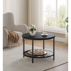 Stuebord - rundt sofabord med sort bordplade og sort stel