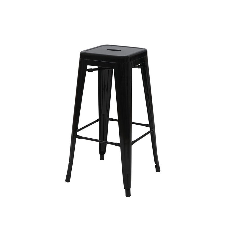 Barstol i industriel design - stabelbar barstol i metal - sort uden ryg