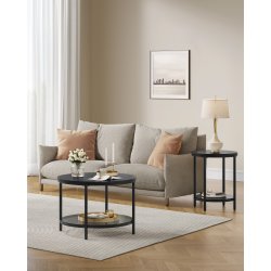 Stuebord - rundt sofabord med sort bordplade og sort stel