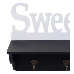 Knager�kke - v�gh�ngt med hylde og 4 knager - sort hvid Sweet Home 30x60x13cm