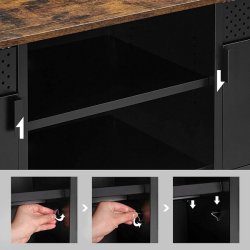TV-b�nk - TV-bord i rustik brun tr� og sort st�l 80 x 40 x 76