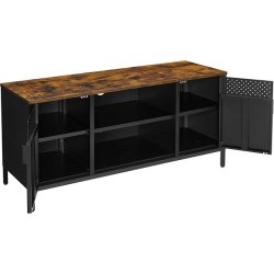 TV-b�nk - TV-bord i rustik brun tr� og sort st�l 80 x 40 x 76