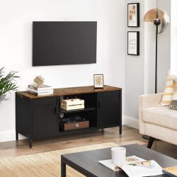 TV-b�nk - TV-bord i rustik brun tr� og sort st�l 80 x 40 x 76