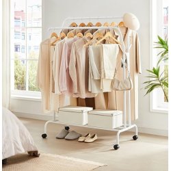 Tjstativ p hjul - dobbelt tjskinne hvid 103,5 x 52,5 x 155