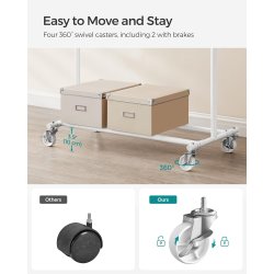 T�jstativ p� 4 hjul - kraftig hvid garderobestativ til 90 kg