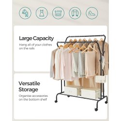 Tjstativ p hjul - dobbelt tjskinne sort 103,5 x 52,5 x 155