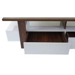 Tv-bord - Tv-m�bel i h�jglans hvid og 3D valn�d look - 46 x 150 x 45 cm