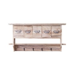 Vghngt garderobe med 5 skuffer - antik rustik lysebrun knagerkke 32x65x13