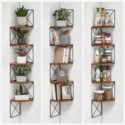 Vghngt hjrnereol - bogreol med 5 hylder - rustik brun reol