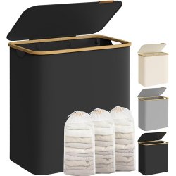 Vasket�jskurv med 3 rum - 3 vasket�jsposer - 150 liter - sort