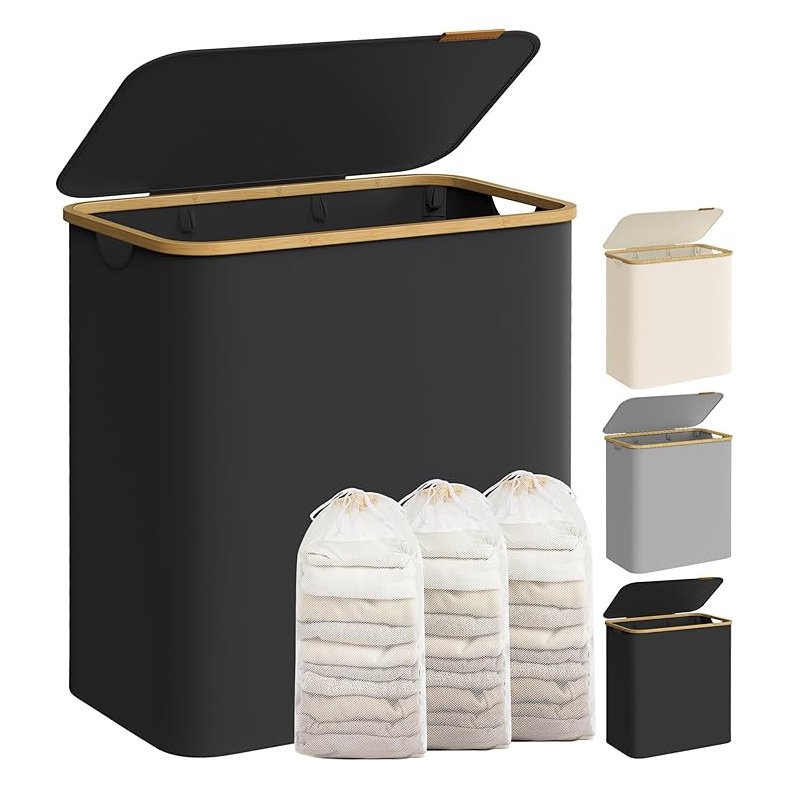 Vasket�jskurv med 3 rum - 3 vasket�jsposer - 150 liter - sort