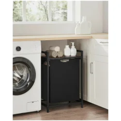 Vasketjskurv med aftagelig vasketjspose 65L - rustik brun 50 x 33 x 72 cm