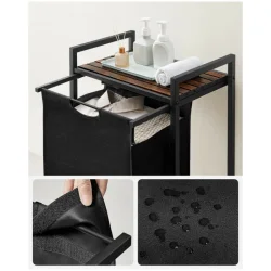 Vasketjskurv med aftagelig vasketjspose 65L - rustik brun 50 x 33 x 72 cm