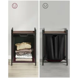 Vasketjskurv med aftagelig vasketjspose 65L - rustik brun 50 x 33 x 72 cm