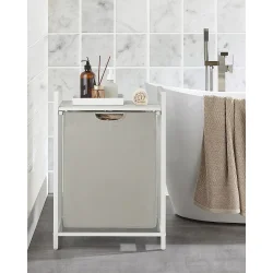 Vasketjskurv med aftagelig vasketjspose 65L - hvid 50 x 33 x 72 cm