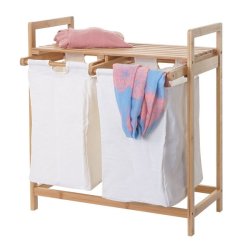 Vasketjskurv i bambus - 2 vasketjsposer - 70 liter - 74x64x33cm