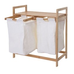 Vasketjskurv i bambus - 2 vasketjsposer - 70 liter - 74x64x33cm