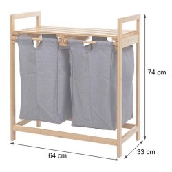 Vasketjskurv i bambus - 2 vasketjsposer - 70 liter - 74x64x33cm